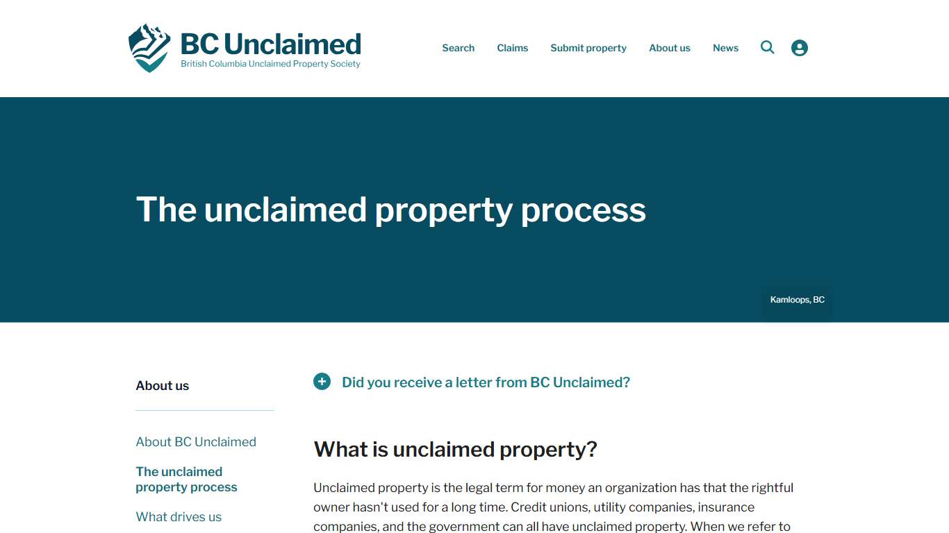 Unclaimed property process | BC Unclaimed
